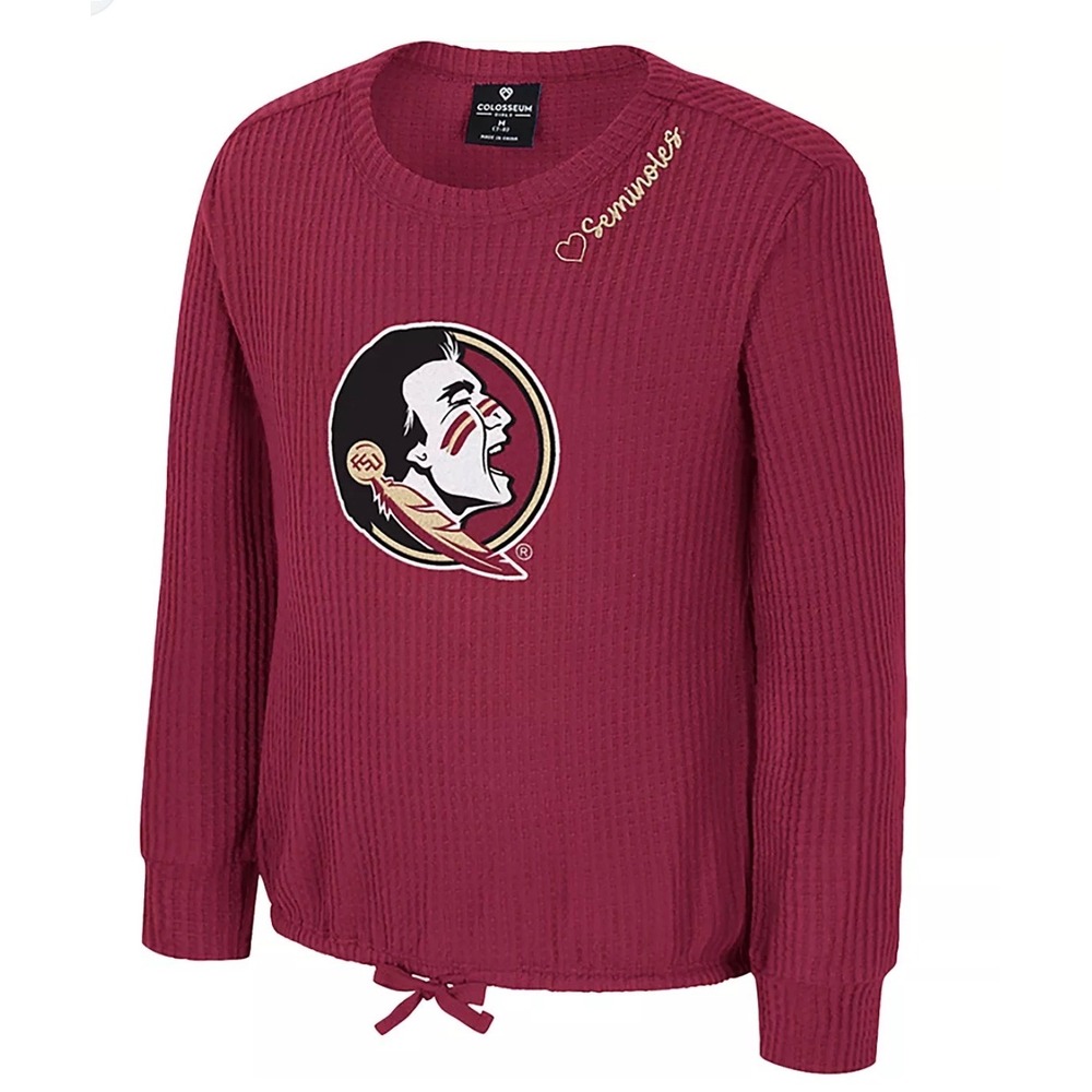 Colosseum FSU Seminoles Top Girls L Garnet NWT Waffle Knit Tie Front Thermal